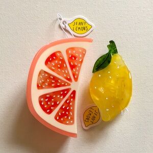 NWT Jenny Lemons set of 2 fruit hair claws, Lemon and Grapefruit